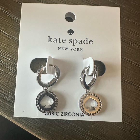 kate spade Jewelry - Kate Spade Spot the Spade huggies dangle silver and cubic zirconia